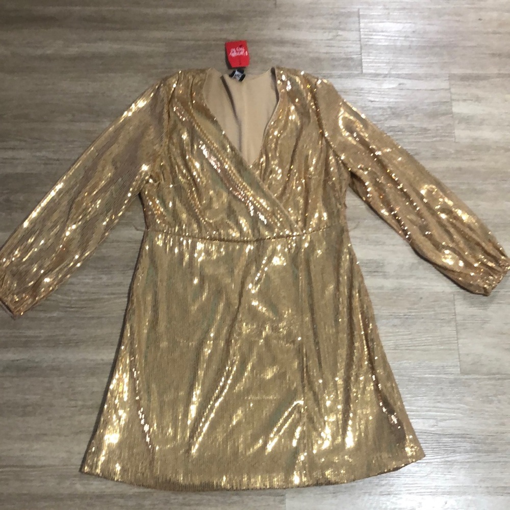 New INC Gold Sequin Long Sleeves  Dress XL